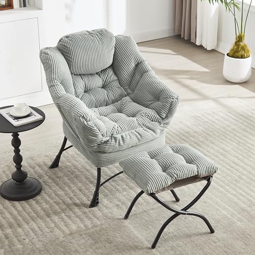 Lazy Chair with Ottoman, Modern Lounge Accent Chair Armrests and a Side Pocket, Corner, Leisure Upholstered Sofa Reading with Footrest for Small Space (Hellgrün) von SUKY