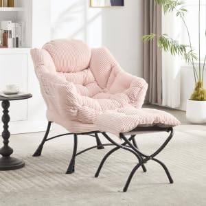 Lazy Chair with Ottoman, Modern Lounge Accent Chair Armrests and a Side Pocket, Corner, Leisure Upholstered Sofa Reading with Footrest for Small Space (Rosa) von SUKY