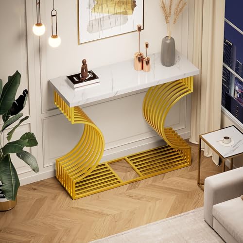 Moderner, 100 x 35 x 80 cm, Schlichter schwarzer Hochglanz-Couchtisch, Kleiner Beistelltisch fürs Wohnzimmer, Konsolentisch, Goldener Sockel kann auf Zwei Arten installiert Werden (Weiß+Gold) von SUKY