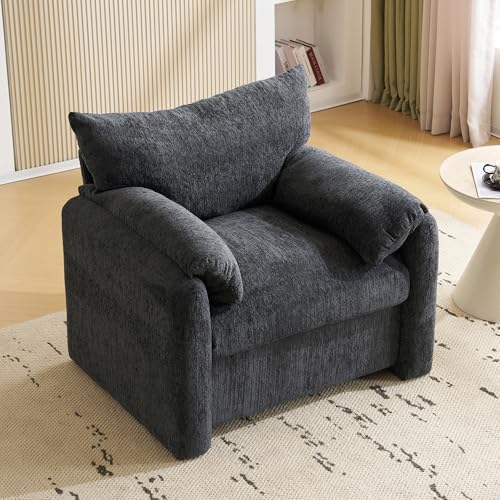 Modernes Design, Chenille-Stoff, übergroßer Sessel, dekorativer Stuhl, Freizeitstuhl, Einzelsofa, geeignet für Wohnzimmer und Schlafzimmer (Grau) von SUKY