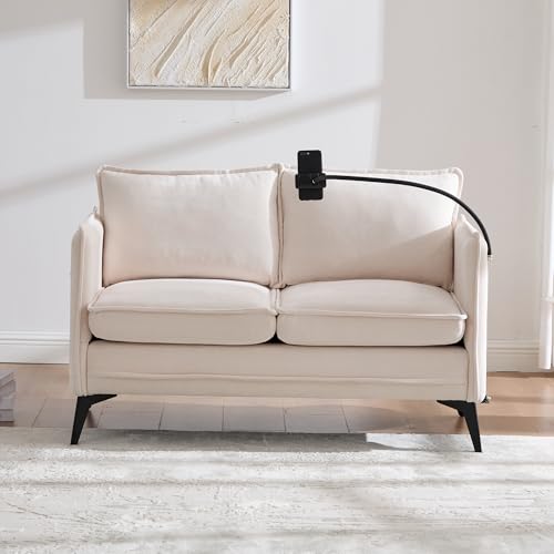 Modernes Doppelsofa Kleines Stoffsofa Sessel mit Lagerung Seitentasche + einstellbare Handy-Halter Geeignet für Wohnzimmer/Balkon/Schlafzimmer (Beige) von SUKY