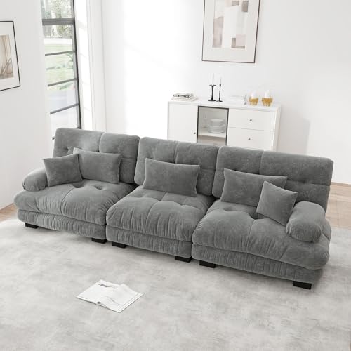 Modulares Ecksofa 3-Sitzer mit Tiefensitz, Chenille Schlafsofa Komfortabel Gepolstert für Wohnzimmer, Apartment, Studio, Büro, 313 x 77 x 81cm (Grau) von SUKY