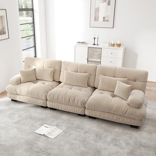Modulares Ecksofa 3-Sitzer mit Tiefensitz, Chenille Schlafsofa Komfortabel Gepolstert für Wohnzimmer, Apartment, Studio, Büro, 313 x 77 x 81cm (Hellbraun) von SUKY