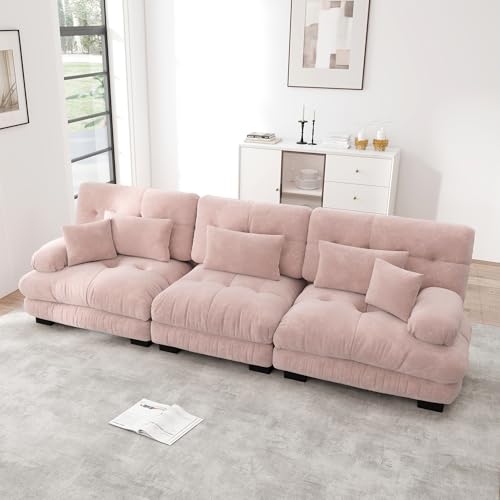 Modulares Ecksofa 3-Sitzer mit Tiefensitz, Chenille Schlafsofa Komfortabel Gepolstert für Wohnzimmer, Apartment, Studio, Büro, 313 x 77 x 81cm (Rosa) von SUKY