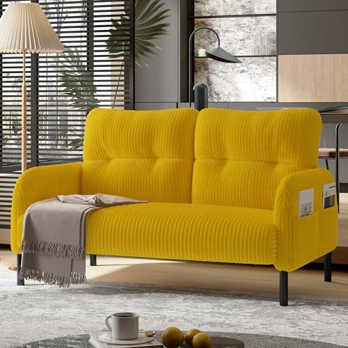 SUKY Cord-Zweisitzer mit Komfortpolsterung Hohe Rückenlehne & Seitentaschen Metallfüße Integrierte Seitentaschen einladende Weichheit bei optimaler Stützwirkung perfekt, 112 x 75 x 79 cm (Gelb) von SUKY