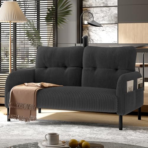 SUKY Cord-Zweisitzer mit Komfortpolsterung Hohe Rückenlehne & Seitentaschen Metallfüße Integrierte Seitentaschen einladende Weichheit bei optimaler Stützwirkung perfekt, 112 x 75 x 79 cm (Grau) von SUKY