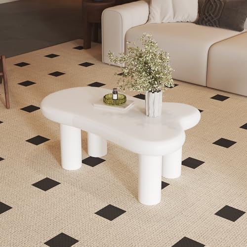 SUKY Couchtisch in Cloud-Form aus MDF mit 16-Farbiger LED-Beleuchtung & Schublade, Moderner Wohnzimmertisch, mit Stauraum, 98 L x 65.5 B x 40 Hcm (Weiß) von SUKY