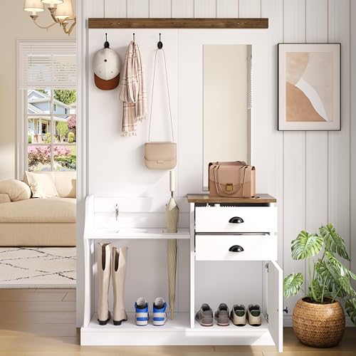 SUKY Garderobenset mit Spiegel, Haken, Schubladen und Schirmständer, Spanplatte, 110.5 L x 38 B x 191 H(cm) von SUKY