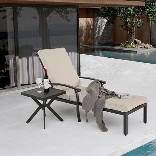 SUKY Lounge Patio Chair with Cotton Cushion, Waterproof Beige Cushion (1pc), Adjustable Reclining Rust-Resistant Aluminum Poolside Chaise Lounge Furniture von SUKY