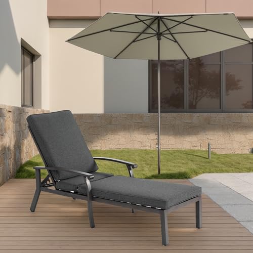 SUKY Lounge Patio Chair with Cotton Cushion, Waterproof Cushion (1pc), Adjustable Reclining Rust-Resistant Aluminum Poolside Chaise Lounge Furniture (Grau) von SUKY