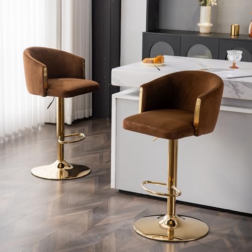 SUKY Modern rotatable Height Adjustable bar stools(Set of 2), modern bar stools for Kitchen, bar, and Restaurant counters, Lift stools with Middle backrest and Gold footrest (Braun) von SUKY
