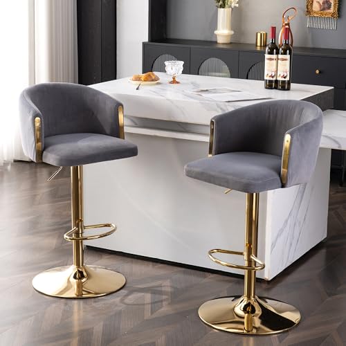 SUKY Modern rotatable Height Adjustable bar stools(Set of 2), modern bar stools for Kitchen, bar, and Restaurant counters, Lift stools with Middle backrest and Gold footrest (Grau) von SUKY