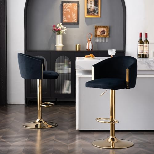 SUKY Modern rotatable Height Adjustable bar stools(Set of 2), modern bar stools for Kitchen, bar, and Restaurant counters, Lift stools with Middle backrest and Gold footrest (Schwarz) von SUKY