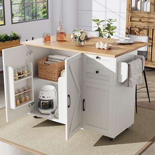 SUKY Moderne Kücheninsel, Küchenschrank, buffetschrank, Speisewagen mit Holzmaserung, Multifunktionale Esstisch mit Speicherraum, Speisewagen mit Snackregalen, buffetschrank (weiß) von SUKY