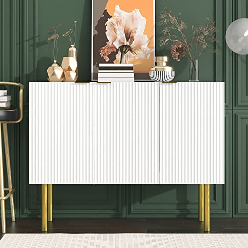 SUKY Moderner Sideboard mit robustem MDF, verstellbaren Regalböden und Metallbeinen, geeignet für Esszimmer, Wohnzimmer und Küche, MDF, 120 x 42 x 93cm (Weiß) von SUKY