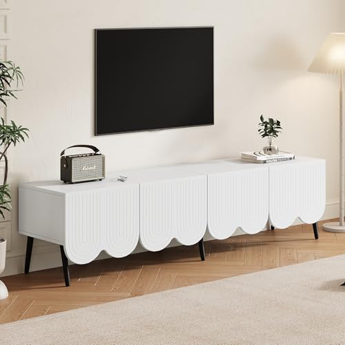SUKY Moderner TV-Schrank in Weiß mit einzigartigem Muster, 180 x 40 x 45 cm, Für Fernseher bis 80 Zoll, Zwei Türen und Kabelmanagement, Spanplatte von SUKY