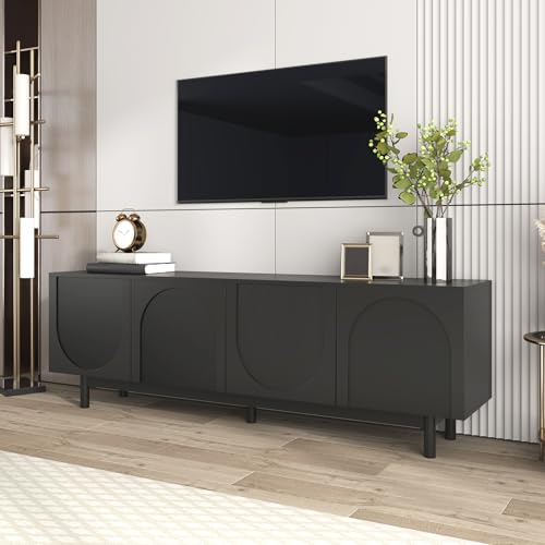 SUKY Moderner schwarzer TV-Schrank, 75 x 38 x 56 cm, verstellbare Einlegeplatten, Leichte Lowboard-TV-Möbel im Luxussti von SUKY