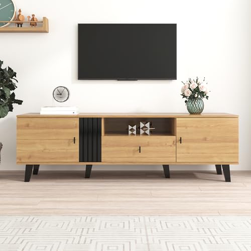 SUKY Stilvolle Eleganz: 170cm TV-Schrank mit Holz- und Schwarzdesign,TV-Möbel, Lowboard mit Schubladen, Vielfältige Aufbewahrungsfunktionen, einzigartiges Erscheinungsbild, 170 * 40 * 50.5cm SUKY Stilvolle Eleganz: 170cm TV-Schrank mit Holz- und Schwarzdesign,TV-Möbel, Lowboard mit Schubladen, Vielfältige Aufbewahrungsfunktionen, einzigartiges Erscheinungsbild, 170 * 40 * 50.5cm von SUKY