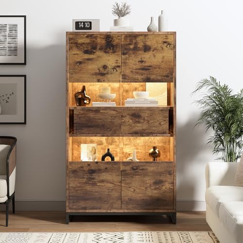 SUKY Vitrine mit LED-Beleuchtung Standvitrine,Vitrinenschränke mit 2 Schubladen, Stauraumvitrine mit Acrylblende, highboard, Weinschränke, Bücherregale mit viel Stauraum, 80 x 40 x 138cm von SUKY