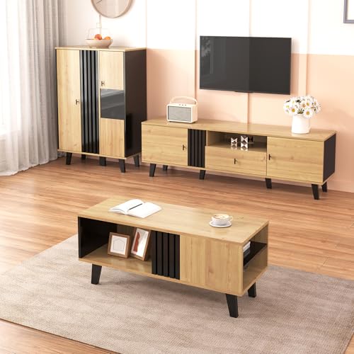 SUKY Wohnzimmermöbel Set 3-teilig – Couchtisch, TV-Schrank & Sideboard, Viel Stauraum, stilvolle Eleganz für jedes Zuhause, modernes Design in Holz und Schwarz SUKY Wohnzimmermöbel Set 3-teilig – Couchtisch, TV-Schrank & Sideboard, Viel Stauraum, stilvolle Eleganz für jedes Zuhause, modernes Design in Holz und Schwarz von SUKY