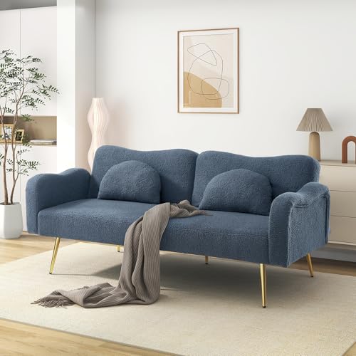 SUKY Zweisitzer-Sofabett, Modernes Zweisitzersofa mit Verstellbarer Rückenlehne + vergoldeten Metallfüßen, integrierter Bettfunktion. Multifunktionales 2-in-1-Möbelstück, 175 x 79 x 82cm von SUKY