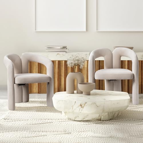 Samt Moderne Design Esszimmerstühle, gepolsterte dekorative Stühle, Esszimmerstühle, Wohnzimmer Küche Sessel, Eimer Seitenstühle, Satz Freizeitstühle (Beige) von SUKY