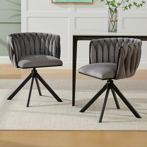 Velourssessel mit Schwerlastmetallgestell, 2er-Set, 180°-Schwenkfunktion, rückengerechte Ergonomie und samtweicher Luxus für ortsflexible Einsätze zwischen Lounge (Grau + Samt + Schwarze Beine) von SUKY