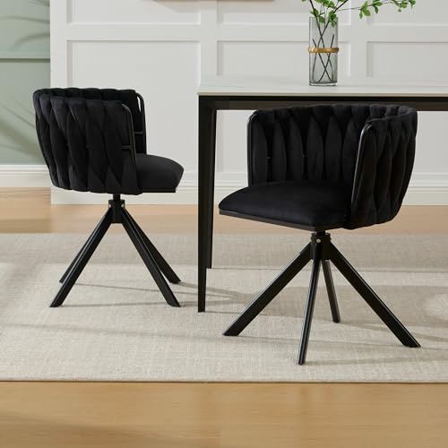 Velourssessel mit Schwerlastmetallgestell, 2er-Set, 180°-Schwenkfunktion, rückengerechte Ergonomie und samtweicher Luxus für ortsflexible Einsätze zwischen Lounge (Schwarz + Samt + Schwarze Beine) von SUKY