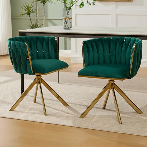 Velourssessel mit Schwerlastmetallgestell, 2er-Set, 180°-Schwenkfunktion, rückengerechte Ergonomie und samtweicher Luxus für ortsflexible Einsätze zwischen Lounge (Smaragd + Samt + Goldene Beine) von SUKY