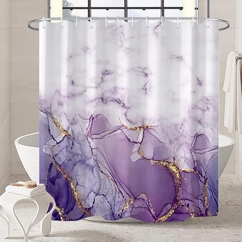 SULATE Duschvorhang 240x200 Lila Marmor Duschvorhänge Anti-Bakteriel Polyester Textil Badvorhänge 3D Effekt mit 12 Ringe, Bad Vorhang Wasserdicht für Badezimmer Badewanne von SULATE