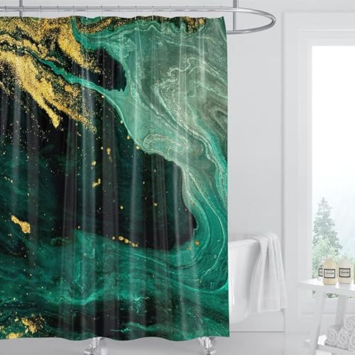 SULATE Duschvorhang GrüNer Marmor Duschvorhang 240x200 cm aus Polyester Waschbar Textil Stoff Blickdicht Bad Vorhang für Badewanne Dusche Badezimmer mit Duschvorhang Ringe von SULATE