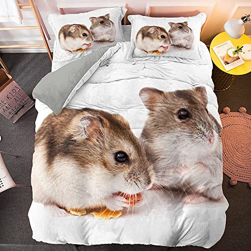 SULATE Kinder Bettwäsche 135x200 cm Gelber Hamster 3D Bettwäsche 3 Teilig Weich und Atmungsaktiv Bettwäsche Kinder Einzelbett Bettbezug Modern Erwachsene mit Reißverschluss und 2 Kissenbezug 80x80cm von SULATE