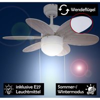 Sulion - Leise Deckenventilator Lampe E27 Wohnzimmer Ventilator Leuchte Weiß Kiefer 76 cm von SULION