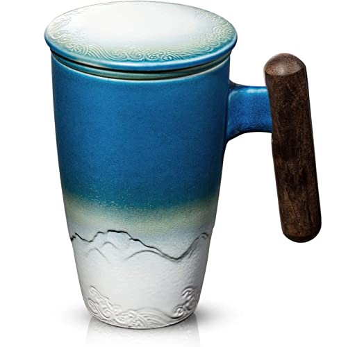 SULIVES Teetasse aus Keramik mit Deckel und Filter, 400 ml, Teetrennbecher (Azur) von SULIVES