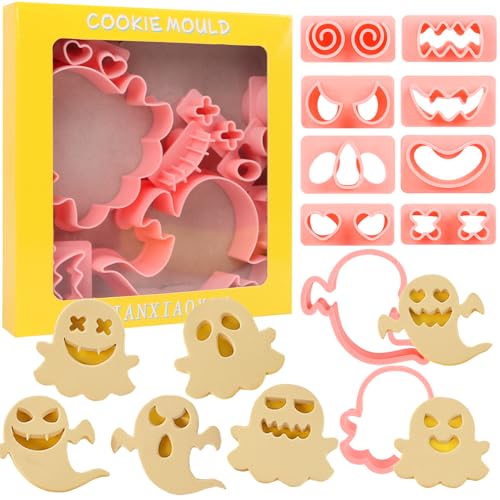 SULOLI 10 Stück Halloween-Ausstechformen-Set,3D-Kunststoff Ausstechformen,Halloween Geist Keksausstecher,Fondant Ausstecher mit verschiedene Ausdrücke SULOLI 10 Stück Halloween-Ausstechformen-Set,3D-Kunststoff Ausstechformen,Halloween Geist Keksausstecher,Fondant Ausstecher mit verschiedene Ausdrücke von SULOLI