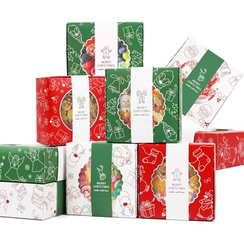 SULOLI 12 Stück Weihnachts-Plätzchen-Boxen, Weihnachtsbäckerei-Boxen mit Fenster für Weihnachtsfeiern, Urlaub, Keksbehälter SULOLI 12 Stück Weihnachts-Plätzchen-Boxen, Weihnachtsbäckerei-Boxen mit Fenster für Weihnachtsfeiern, Urlaub, Keksbehälter von SULOLI