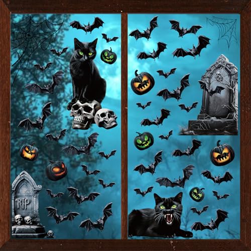 SULOLI 8 Stück Halloween Fensterbilder,Selbstklebend Fensterdeko,3D Halloweensaufkleber mit Katze,Halloween Fenstersticker SULOLI 8 Stück Halloween Fensterbilder,Selbstklebend Fensterdeko,3D Halloweensaufkleber mit Katze,Halloween Fenstersticker von SULOLI