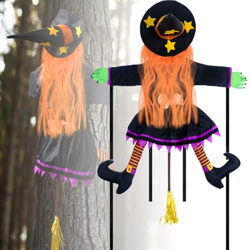SULOLI Halloween Deko Crashing Witch in Tree，Abstürzende Hexe in Baum，Hängende Halloween Requisiten für Outdoor Baumstämme oder Säulen Türen von SULOLI