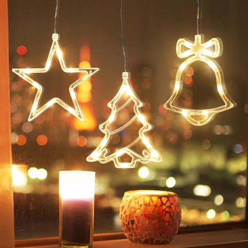 SULOLI Sterne Weihnachtsbeleuchtung, LED Weihnachtsdeko Mit Saugnäpfe, Fenstervorhang für Weihnachten Party Innen Außen Schlafzimmer Deko von SULOLI
