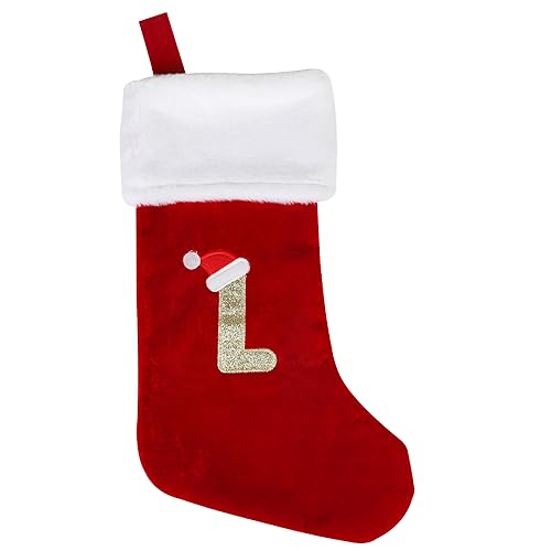 SULOLI Personalisierte Weihnachtsstrümpfe mit Buchstaben,43 cm Bestickter Nikolausstrumpf,Christmas Stockings Weihnachtssocken Zum Aufhängen für Weihnachtsbaum und Süßigkeiten (L) von SULOLI