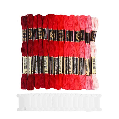 SULOLI Red Embroidery Threads,Sewing Thread Kit Embroidery Threads Red Series Cross Stitch Floss (14 Knäuel pro Pack) von SULOLI