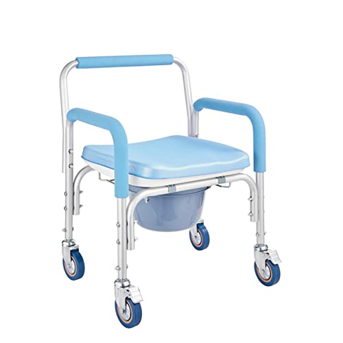 SULQING Toiletten-Duschrollstuhl, Toiletten-Toilettenstuhl mit Rollen, mobiler Toilettenstuhl mit Rollen und gepolstertem Sitz, Duschhocker für ältere Menschen, Erwachsene und Behinderte von SULQING