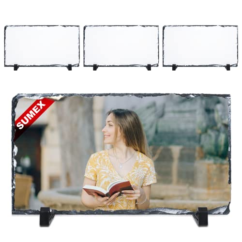 SUEMX 4 Pcs Sublimation Schiefer Blanks Foto Bilderrahmen, 12×22 cm glänzende Oberfläche Sublimation Rock Fotorahmen für Hochzeit, Valentinstag von SUMEX