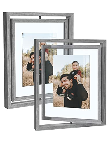 SUMGAR Bilderrahmen 20x25 cm Holz Drehbare Tischrahmen Wandrahmen Objektrahmen Fotorahmen mit Klar Double HD Glas Modern Grau Desktop Einfache Collage Geschenk, 2er Set von SUMGAR