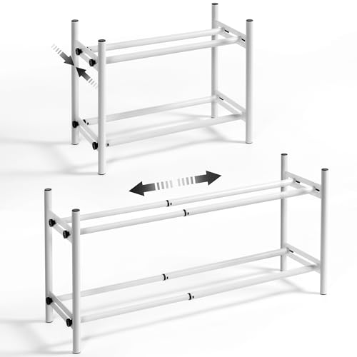SUMGAR Schuhregal Metall Weiß Schuhablage Verstellbar 2 Ebenen für den Eingangsbereich Kleiderschrank Innen Schlafzimmer Wohnzimmer Platzsparend Klein 82 x 21,5 x 37,5cm von SUMGAR