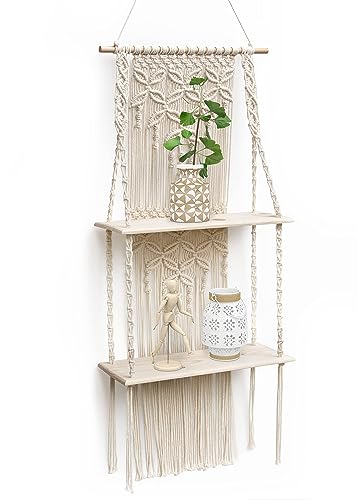 SUMGAR Wandregal Holz Makramee Wandbehang Regal Wand Boho Deko Schweberegal Quaste Handgewebte Natürliches Treibholz Hängeregal Chic Schwimmende Regale Für Wohnzimmer (Upgrade) SUMGAR Wandregal Holz Makramee Wandbehang Regal Wand Boho Deko Schweberegal Quaste Handgewebte Natürliches Treibholz Hängeregal Chic Schwimmende Regale Für Wohnzimmer (Upgrade) von SUMGAR