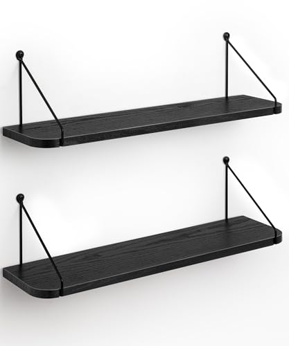 SUMGAR Wandregal Schwarz Schweberegale Holz Hängeregal Küche Metall Praktische Dekorative Regale aus Holz für Schlafzimmer Badezimmer Wohnzimmer 60 cm 2er Set SUMGAR Wandregal Schwarz Schweberegale Holz Hängeregal Küche Metall Praktische Dekorative Regale aus Holz für Schlafzimmer Badezimmer Wohnzimmer 60 cm 2er Set von SUMGAR