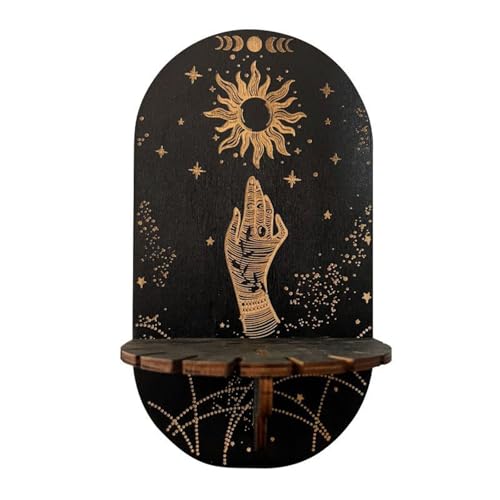 Kleine Motte Mond Kristall Display Regal Holz Boho Blumen Schmetterling Wand Montiert Hexe Zeug Hängen Rustikal Schwarz Doben Pendel Halter Kristall Aufbewahrung ständer für ätherisches Öl Dekor von SUMKTO