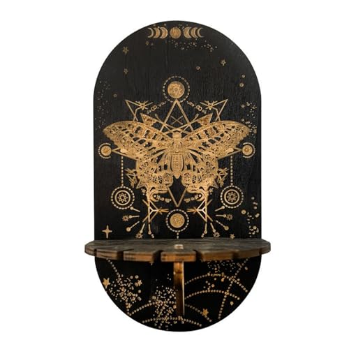 Kleine Motte Mond Kristall Display Regal Holz Boho Blumen Schmetterling Wand Montiert Hexe Zeug Hängen Rustikal Schwarz Doben Pendel Halter Kristall Aufbewahrung ständer für ätherisches Öl Dekor von SUMKTO
