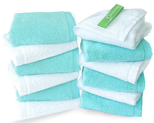 SUMMERMIA Bambus-Waschlappen, 12er-Pack, 33 x 33 cm – weiche Waschlappen für Ihr Gesichtstuch, Waschlappen für Ihren Körper (Weiß + Blaugrün) von SUMMERMIA